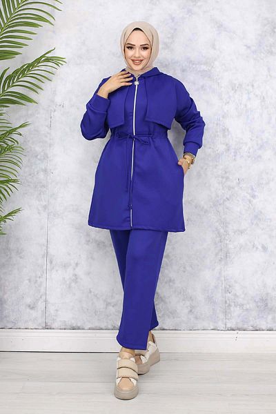 benguen Saks Blue Scuba Double Set - Collar Detail 4596