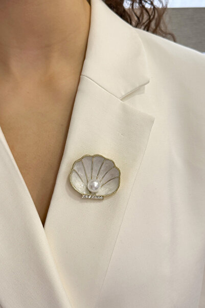 Modex İncili Midye Kabuğu Broş (Ölçü:3 cm)