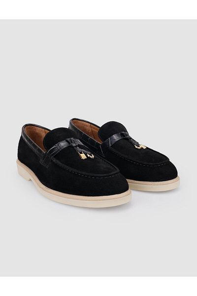 Cabani Loafer de damă 100% piele naturală din piele intoarsa neagra