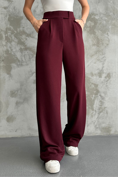 macharel jeans Bordo Kadın Likralı Cırt Kapama Palazzo Pantolon