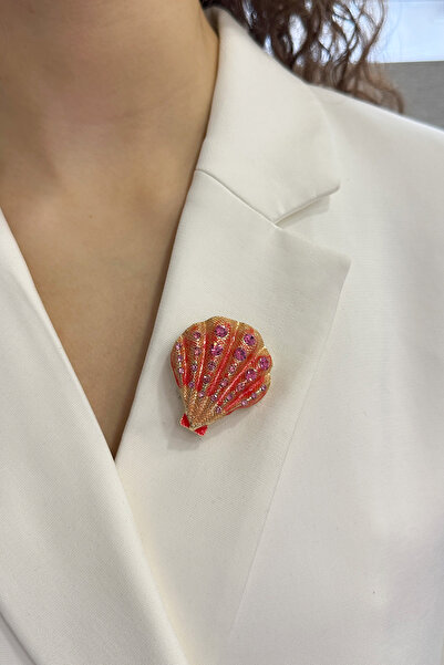 Modex Taşlı Deniz Kabuğu Broş (En:4cm Boy:4,5cm)