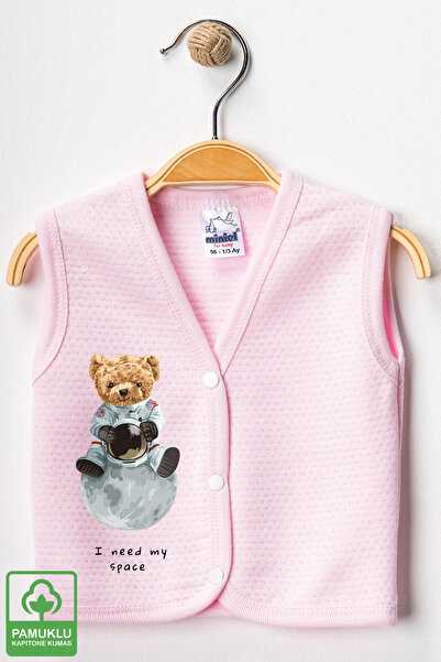 Miniel Unisex Baby Space Teddy Bear Printed Organic Cotton 3-6-9 Months 3-Piece Quilted Baby Vest Set