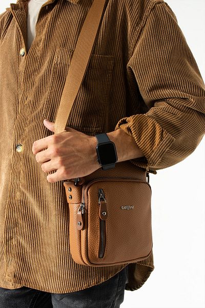 Sellini Geantă de umăr și crossbody pentru bărbați - Maro 215, cu mai mulți ochi