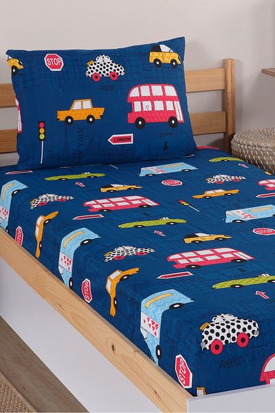 Eponj Home Σετ σεντόνια Paula Blue Single Pes Fitted