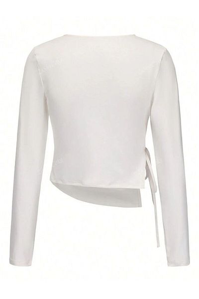 Edela Lacing Detail Asymmetrical Long Sleeve Ecru Blouse 4076