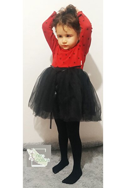 neocotton Yıldız Baskılı Astarlı Tütü Etek Modelli Kız Çocuk Uzun Kollu Elbise