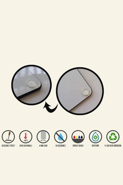 Saban 50X60 cm My Kitchen Black Hat Patterned Glass Stove Protector