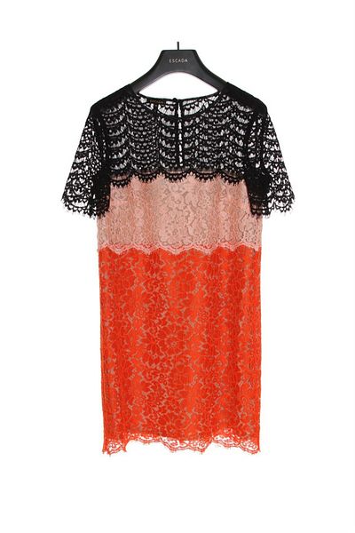 Escada Laced Color Blocked Back Window Detailed Cotton Dress