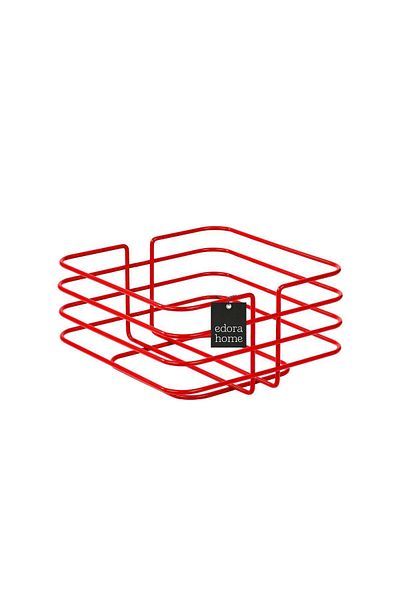 Edora Home Червен овален квадрат - кошница за плодове и зеленчуци, кухненски органайзер, многофункционален метал, устойчив на ръжда