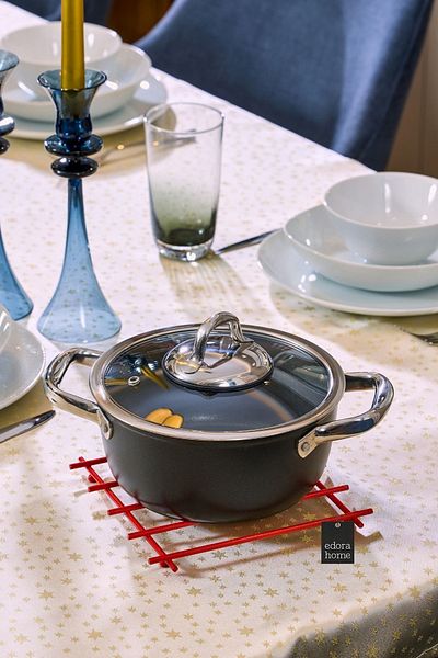 Edora Home Red New Year's Trivet - Flat Bar, Fireproof, Metal Stainless, Counter Top Coaster