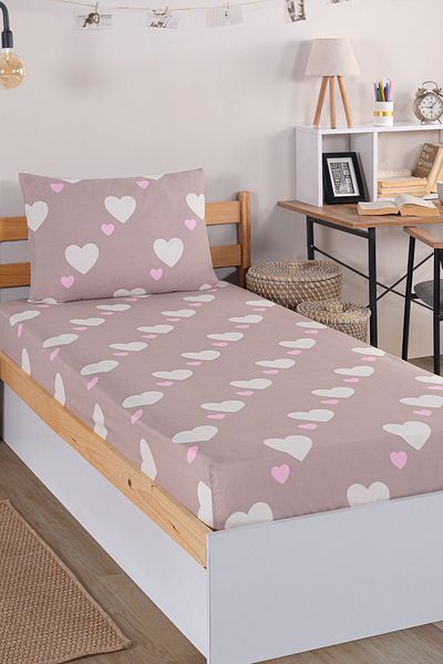 Eponj Home Μονό Σετ σεντόνια Herz Dried Rose Pes Elastic