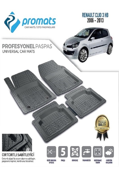 PROMATS RENAULT CLİO 3 2005-2012 4D OTO PASPAS PROFESYONEL SİYAH