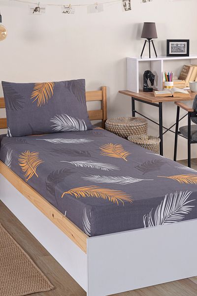 Eponj Home Single Olivia Gold-Grey Pes Fitted Sheet Set
