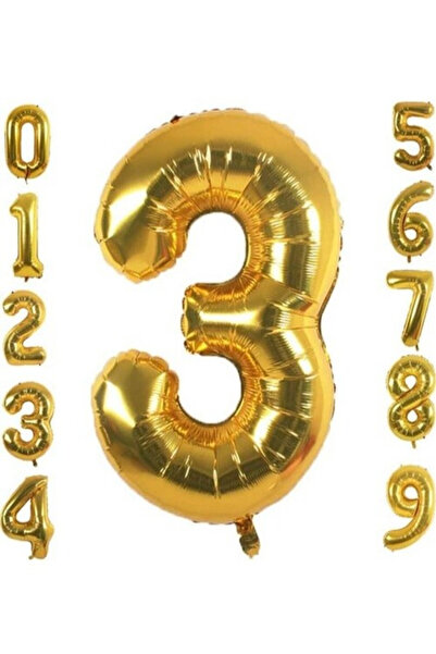 Kostüm Sarayı 3 Year Old Birthday Party Celebration Number Foil Balloon Gold ...