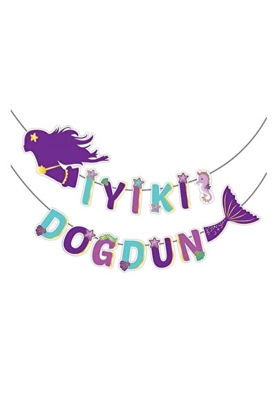 Generic Brand Banner 3D cu tematică Sirenă, cu text „La mulți ani”