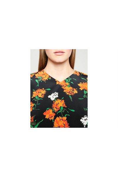 Escada Floral Print V Neck Belted Midi Length Silk Dress