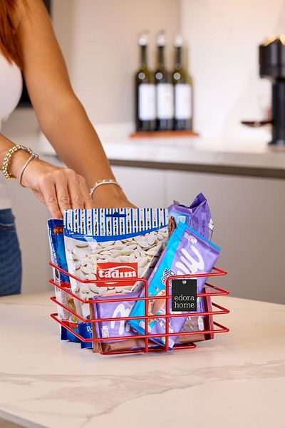 Edora Home New Year's Red Square Basket - Multi-Purpose, Pointed Corner and Aburcuburluk Storage Basket Organizer - Metal