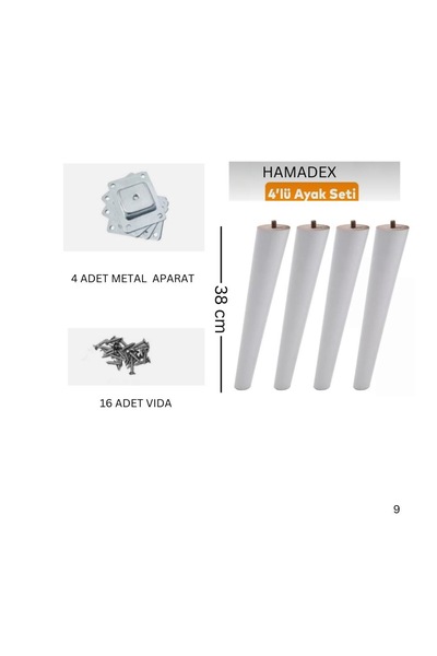 HAMADEX 38 Cm Alb, Masă de cafea, Masă, Scaun, Fotoliu, Picior pentru unitate TV, Picior conic