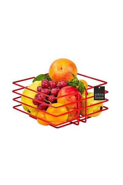 Edora Home Червен овален квадрат - кошница за плодове и зеленчуци, кухненски органайзер, многофункционален метал, устойчив на ръжда
