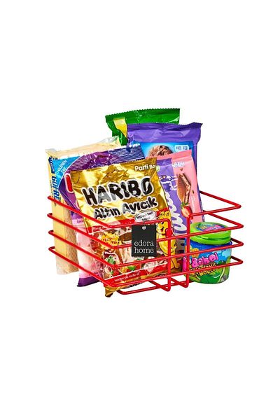 Edora Home New Year's Red Square Basket - Multi-Purpose, Pointed Corner and Aburcuburluk Storage Basket Organizer - Metal