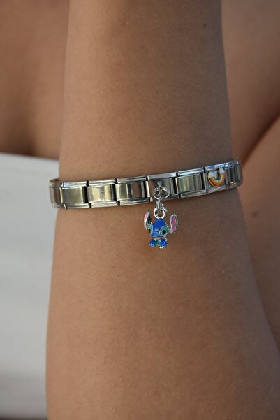 kesmia Çelik Italyan Charm Bileklik Ve Tekli Stitch Gümüş Ayarlanabilir Italy...