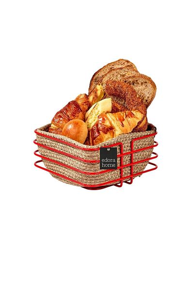 Edora Home New Year's Red 4-Piece Serving Set - Napkin Holder, Paper Towel Holder, Bread Macrame, Trivet