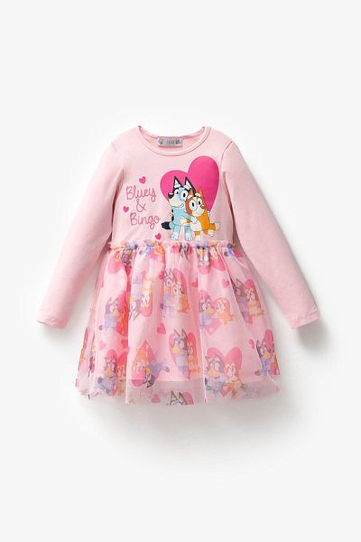 Magu Pink Bluey Patterned Cotton Lined Dress for Girls