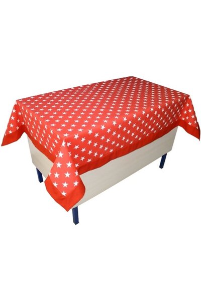Kostüm Sarayı Yıldız Desenli Öğretmen Masa Örtüsü Kırmızı (PAMUKLU-BANTLI)