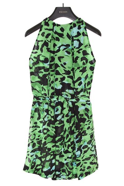Escada Mini Size Green Silk Dress with Halter Neckline Belt