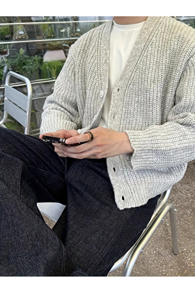 Tarz Cool Чоловічий светр з V-подібним вирізом та ґудзиками, прямий крій