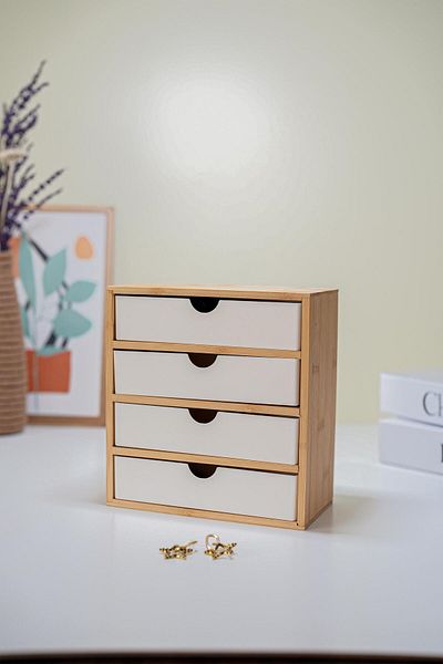 Hayveys Organizator de accesorii de machiaj cu 4 sertare din bambus