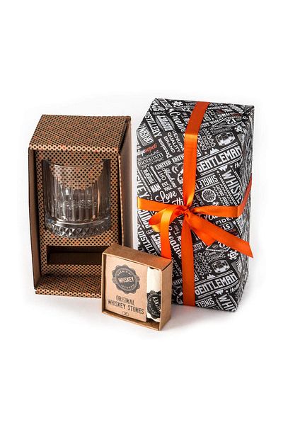 Hediyesepeti Großes Glas und 12 Marmor-Whiskey-Steine – Exklusives Whisky-Geschenkset mit Samtbeutel, Geschenk für Väter
