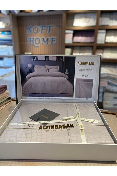Altınbaşak 100% Cotton Jacquard Satin Adelya Marble Double Duvet Cover Set