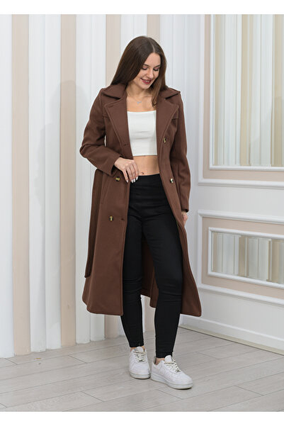 Nuseel Kétsoros bélés, részletes Midi hosszúságú hasított kasmír kabát