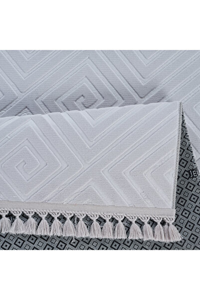 LİNOS HOME Modern Desenli Premium Serisi Açık Gri Kaymaz Taban Yıkanabilir Ha...