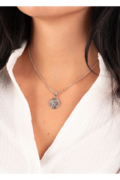 Piercing Market Steel & Silver Set of 3 Combination Necklace, Medallion, Michael Angel and Elephant Special Design Gift Necklace Set