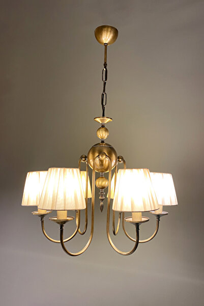 Fivorno Aydınlatma Ribbon Model Eskitme Renk Kaplamalı 6 Kollu Kumaş Başlıklı Avize