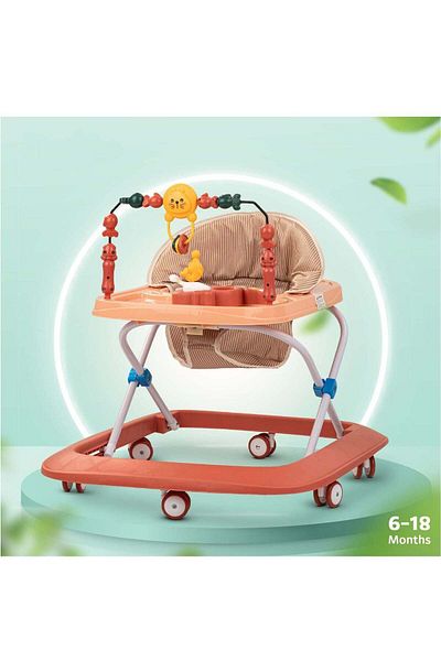 BabyCara مشاية أطفال مع 3 ارتفاعات قابلة للتعديل وصينية متعددة الوظائف وقابلة للطي وشريط ألعاب موسيقية