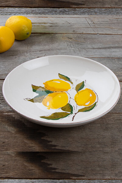 Bev Kitchen طبق عشاء عضوي مصنوع يدويًا بنمط الليمون مقاس 22 سم