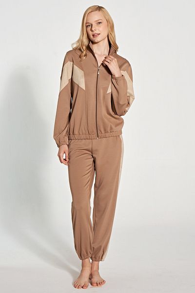 Feyza Women's Zippered Sleeves and Elastic Leg Pajamas Set