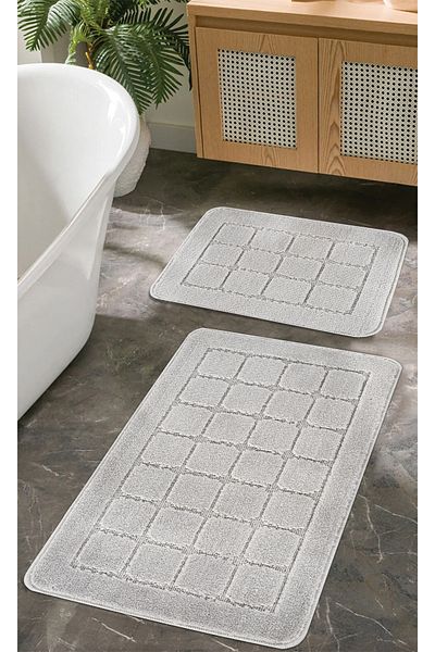 KONFOR Non-Slip Bathroom Mat Set – Durable, Soft-Textured, Water Absorbent, Washable Checkered Patt