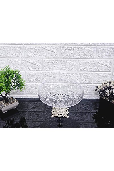 atabey home collection Lotus Crystal 24 cm Square Cutout Decor Silver Foot Linea Salad Bowl