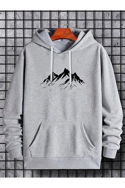 Pink Sky Gray Oversize Hooded Sweatshirt - Printed Hoodie