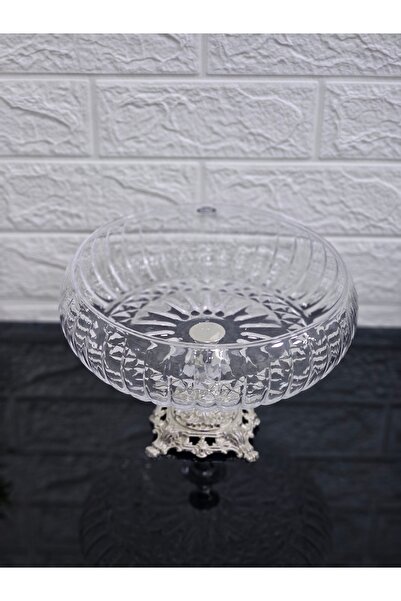 atabey home collection Lotus Crystal 24 cm Square Cutout Decor Silver Foot Linea Salad Bowl