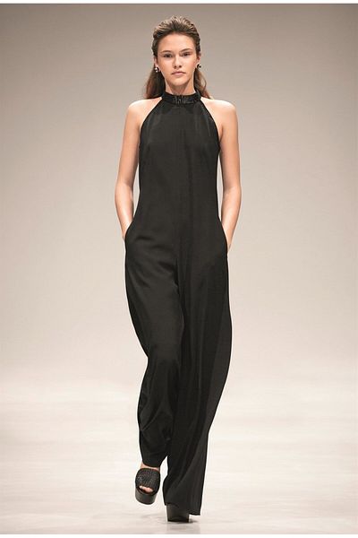 Escada Halter Neck Embroidered Pocket Wide Leg Black Jumpsuit