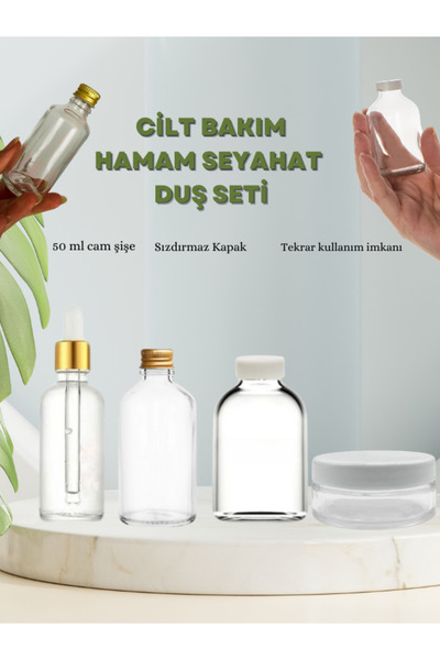 Milea 4 lü Sağlıklı Cam Cilt Bakımı Hamam Seyahat Duş Seti