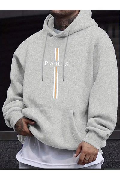 Pink Sky Gray Oversize Hooded Sweatshirt - Printed Hoodie