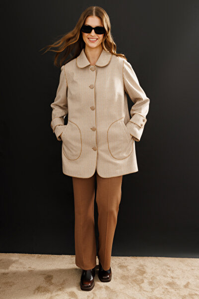 Ekol Kazayağı Desenli Bebe Yaka Kaban