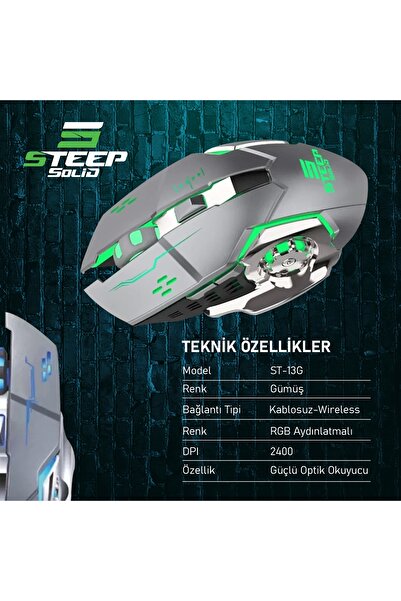 Steep Solid ST-13S Kablolusuz - Wiriless Şarjlı RGB Gaming Oyuncu Mouse