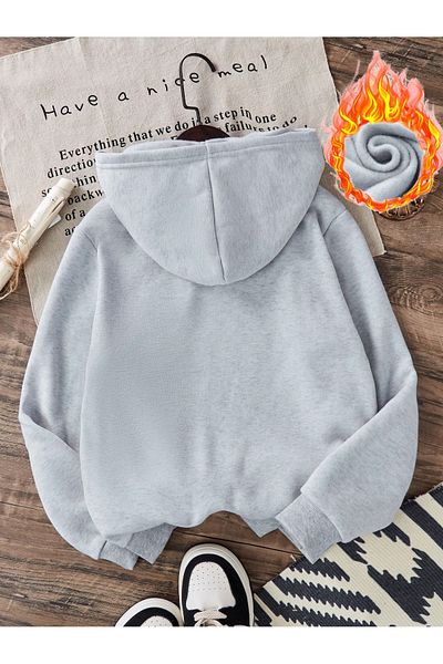 Pink Sky Sunflower Front Printed Gray Oversize Hooded Sweatshirt Hoodie